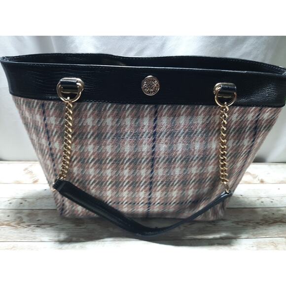 Anne Klein Tweed Pink Gray White Blue Handbag w/Color Gold Hardware - Picture 1 of 13